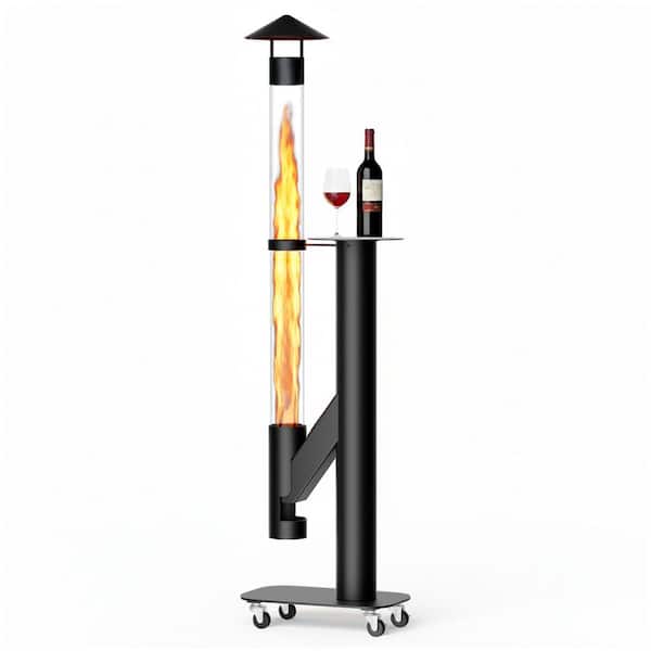 71 in. Patio Pellet Heater, Rocket Stove Smokeless Wood Pellet Heaters Including Thickened Base with Wheels for Outdoor