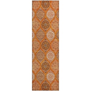 Mayfield Premium Machine Washable Abstract AMF976 Orange 2 ft. 3 in. x 7 ft. 6 in. Runner Rug