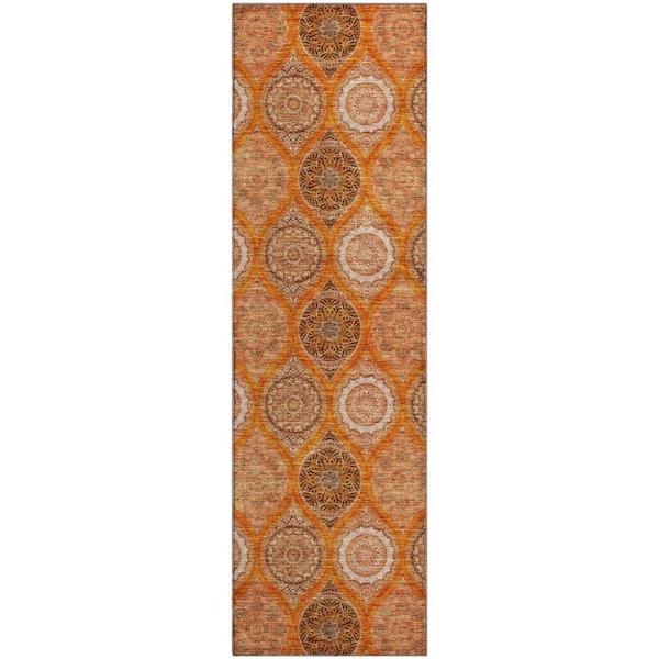Mayfield Premium Machine Washable Abstract AMF976 Orange 2 ft. 3 in. x 7 ft. 6 in. Runner Rug