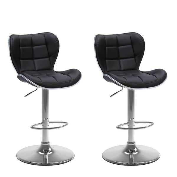 CorLiving Adjustable Height Black Bonded Leather Swivel Bar Stool (Set ...