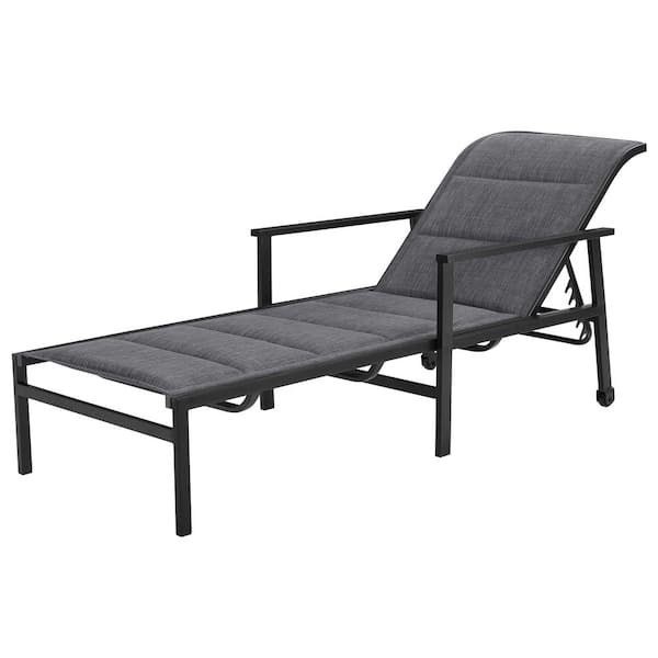 Hampton Bay High Garden Black Steel Padded Sling Outdoor Patio Chaise Lounge Chair