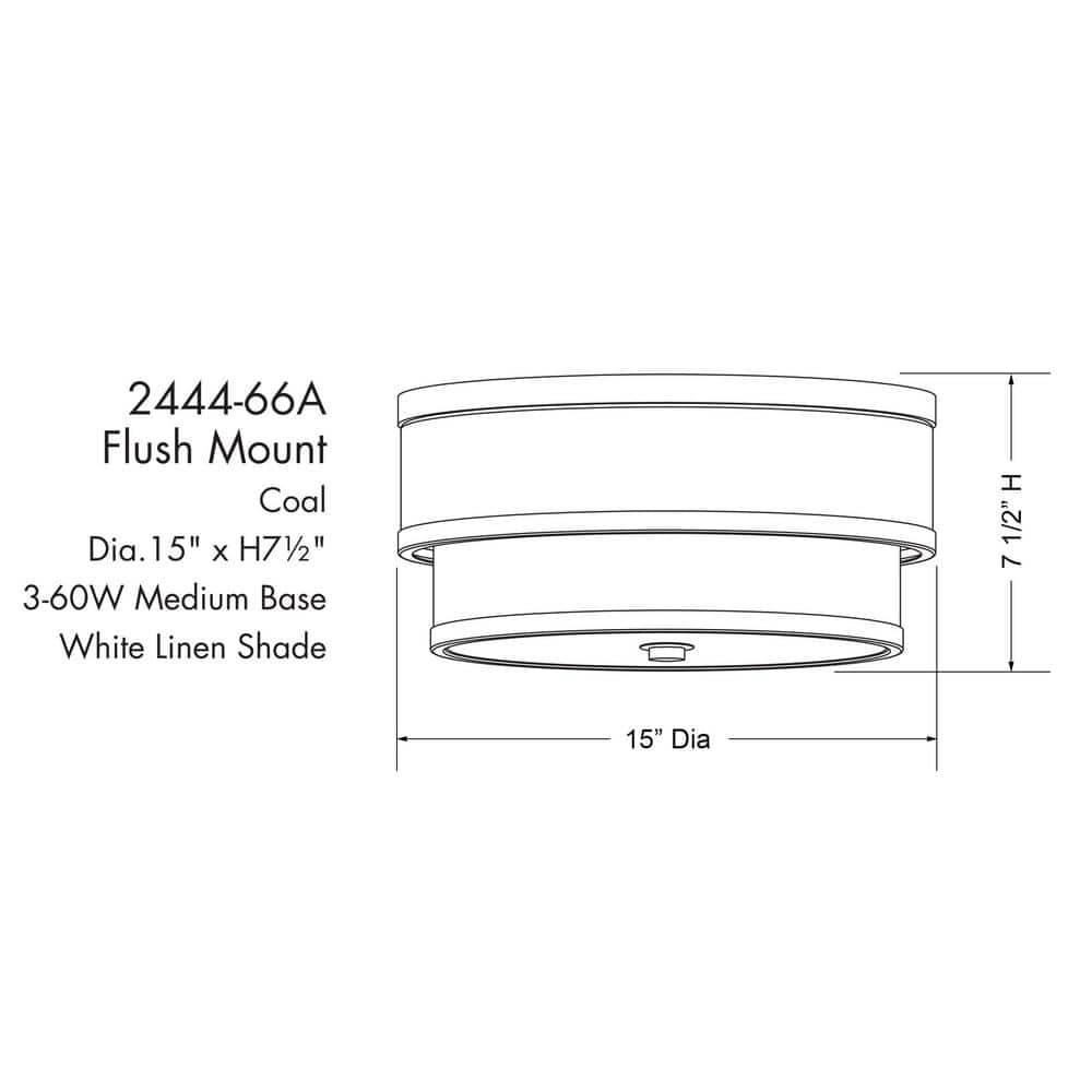 Coal Black Glass Drum 3-Light Flush Mount Ceiling Fixture