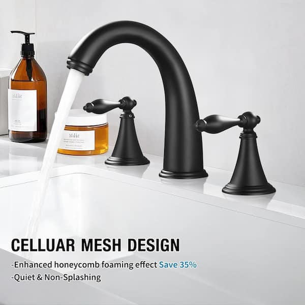 Double Handles 8 in. Widespread Bathroom Faucet 3-Hole Sink Faucet in Matte Black