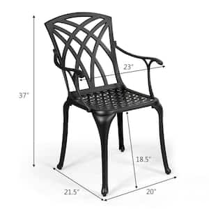 Durable Cast Aluminum Outdoor Dining Chair with Armrest in Black (Set of 2)