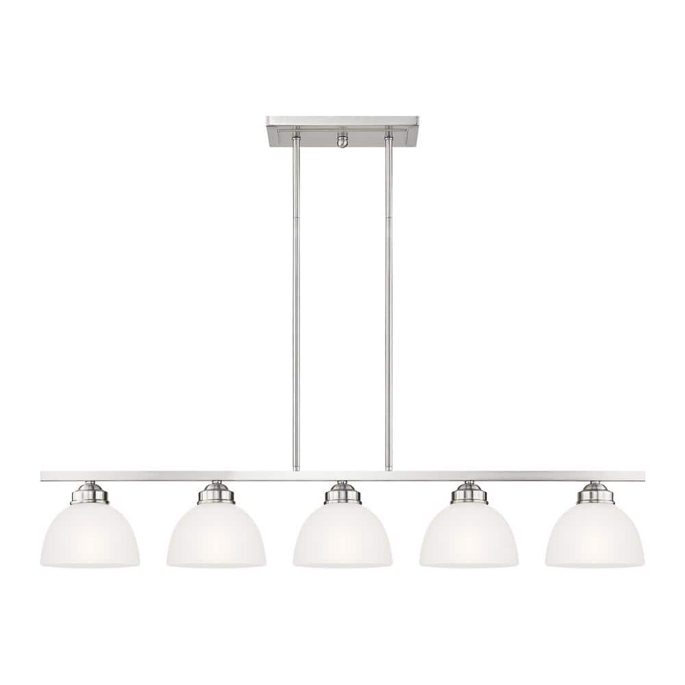 Sleek Somerset Brushed Nickel 5-Light Linear Chandelier with Satin Glass