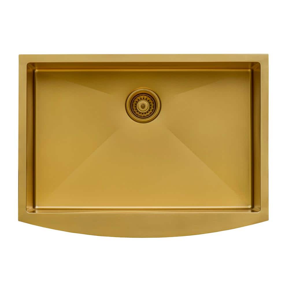 30-Inch Brass Tone Matte Gold Stainless Steel Farmhouse Sink