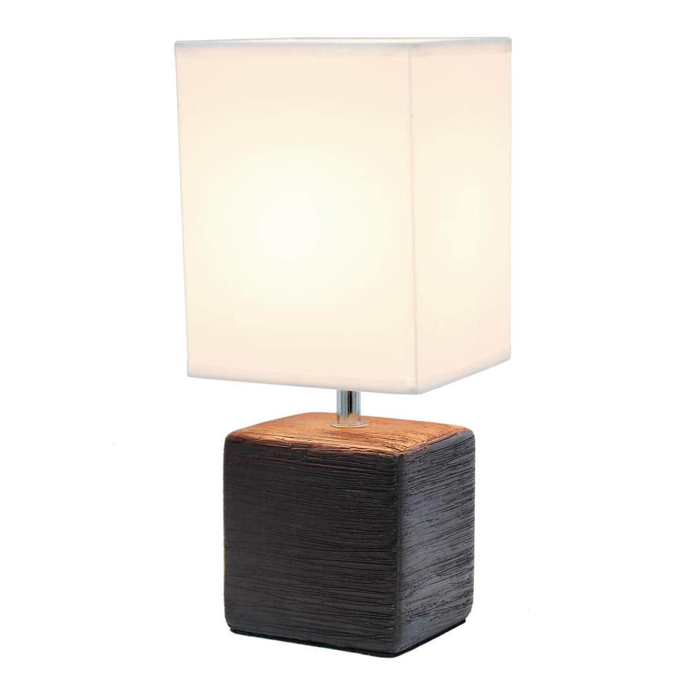 Petite Brown Faux Stone Table Lamp with White Fabric Shade
