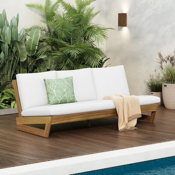 CHRISTOPHER KNIGHT HOME Canterbury Outdoor Patio Sofa with Cushions, Acacia Wood, Teak + White