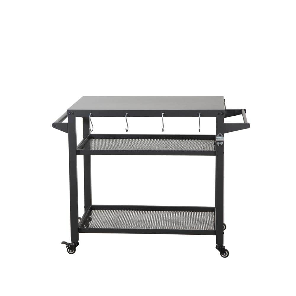3-Shelf Outdoor Grill Carts Table with Wheels, Pizza Oven Stand, Food Prep 
