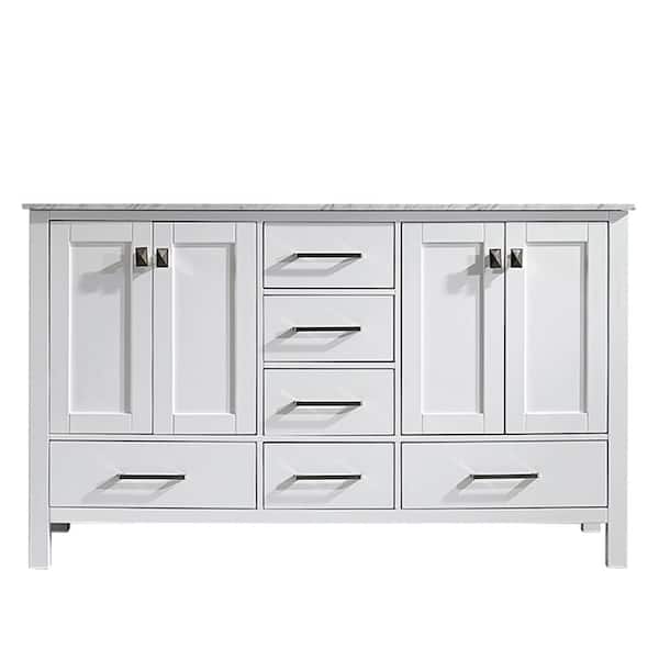 ROSWELL Gela 60 in. W x 22 in. D x 35 in. H Vanity in White with Marble Vanity Top in White with White Basin