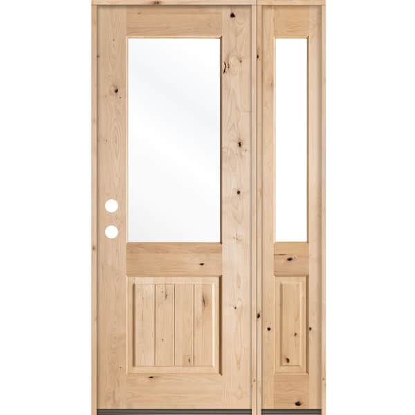 Krosswood Doors 46 in. x 96 in. Rustic Alder Half Lite Clear Low-E Glass Unfinished Wood Right-Hand Prehung Front Door/Right Sidelite