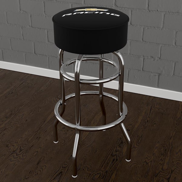 Unbranded Chevrolet Chevy Racing 31 in. Yellow Backless Metal Bar Stool with Vinyl Seat