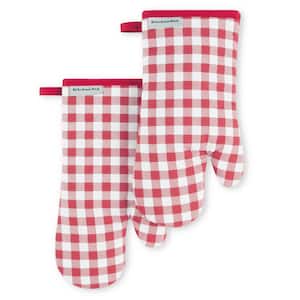 Gingham Cotton Passion Red Oven Mitt Set (2-Pack)