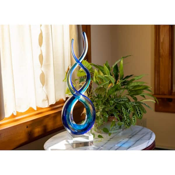 Badash Crystal Touch Of The Blues Murano Style 18 in. H Art Glass