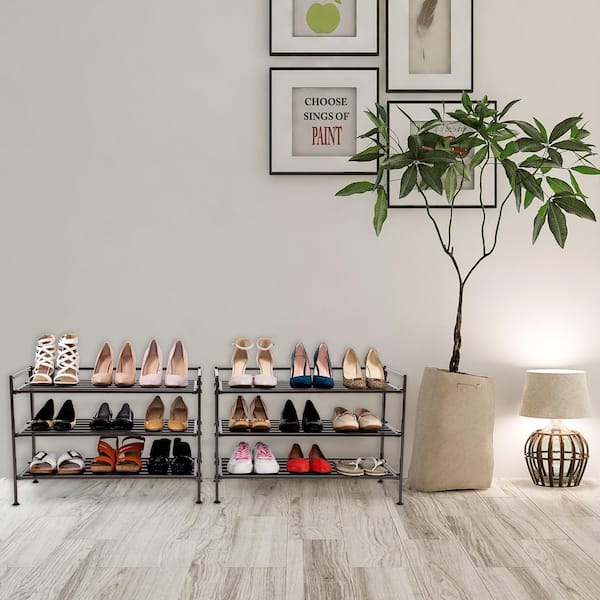 Style Selections 15.9-in H 2 Tier 6 Pair Gray Metal Shoe Rack | SL-213