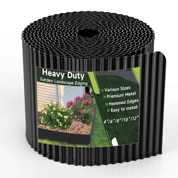 6 in. x 40 ft. Black Metal Garden Edging, Corrugated Steel Landscape Border for Lawn and Raised Beds