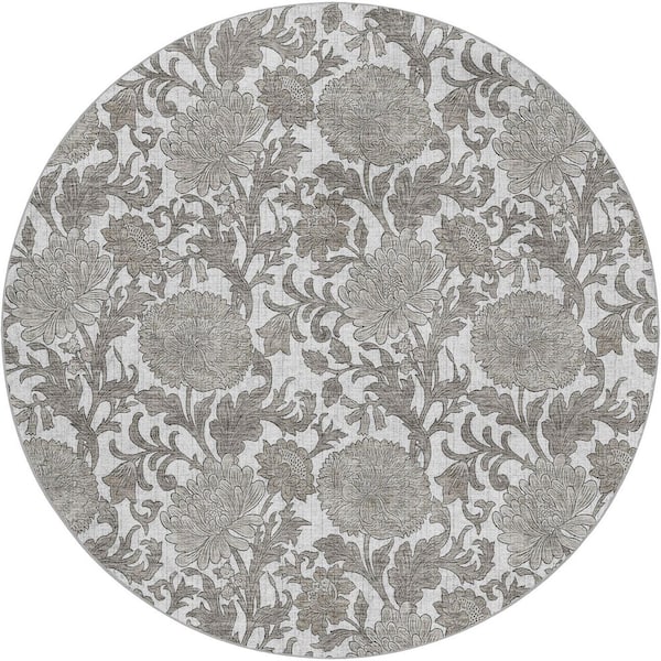 Dream Shag Premium Machine Washable Abstract ADS677 Ivory 8 ft. x 8 ft. Round Rug