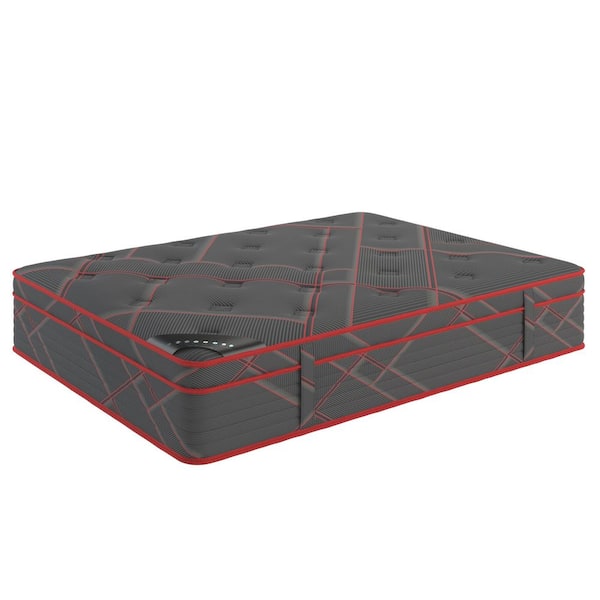 Bordeaux Rest Luxury Eurotop Hybrid King Plush Foam, Premium Quilted Cover 13 in. Bed-in-a-Box Mattress, Black/Red