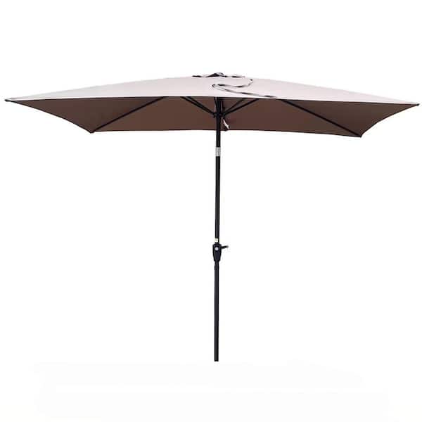 6 x 9 ft. Steel Pole Patio Umbrella with Crank and Push Button Tilt without Flap in Mushroom Color