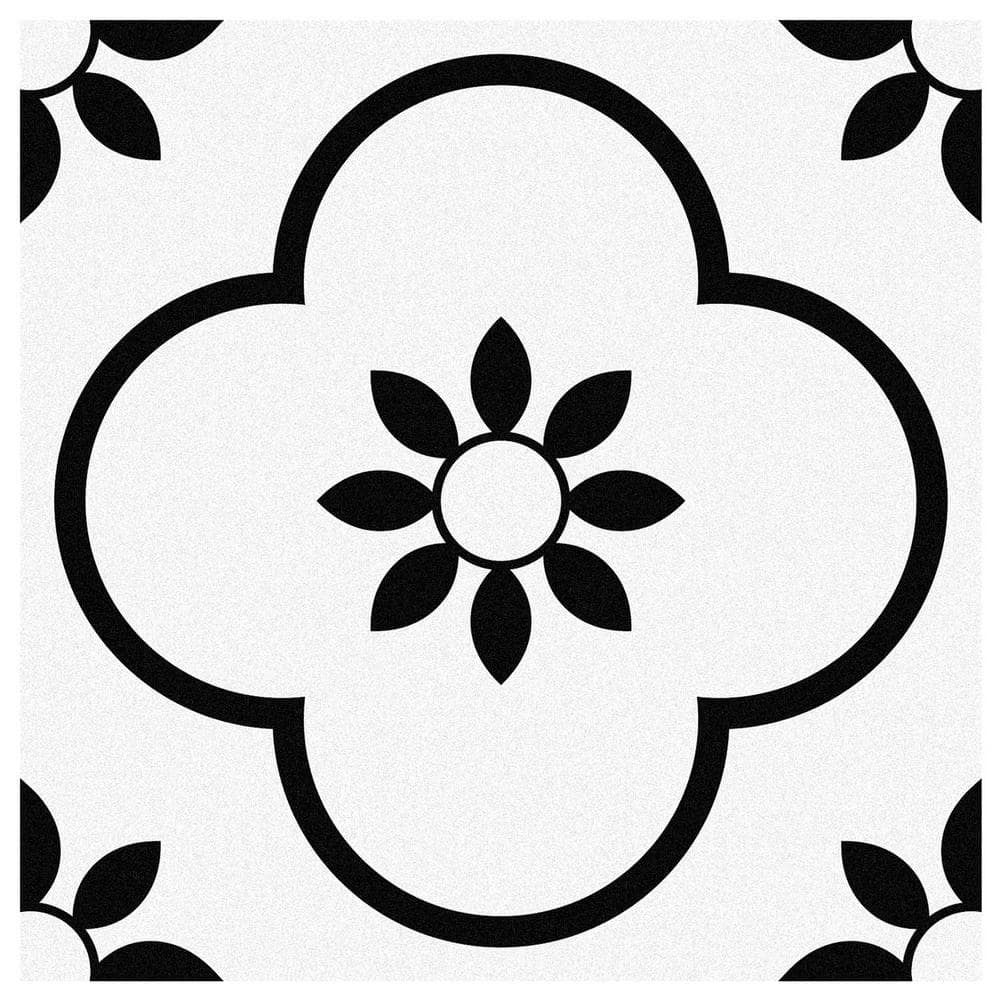 Vsmile Floral Black and White Peel and Stick Wall Tiles 11.8 in. x 11.8 in. PVC Wall Backsplash