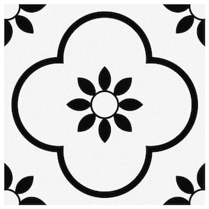 Floral Black and White Peel and Stick Wall Tiles 11.8 in. x 11.8 in. PVC Wall Backsplash (10-Pack, Cover 9.6 sq. ft. )