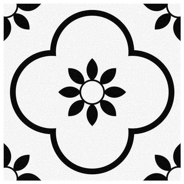 Vsmile Floral Black and White Peel and Stick Wall Tiles 11.8 in. x 11.8