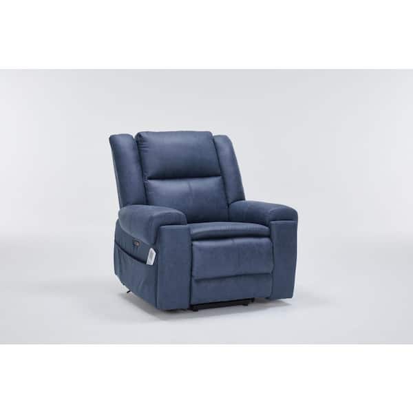 Lifesmart L83086A Power Lift Chair Faux Leather Microsuede Recliner in Navy, 8 Point Massage, and charging port, pocket storage