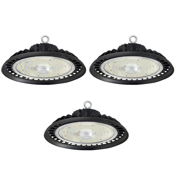 WYZM 12 in. 600-Watt Equivalent Integrated LED Black UFO High Bay Light 5000K Daylight White Dimmable (3Pieces）