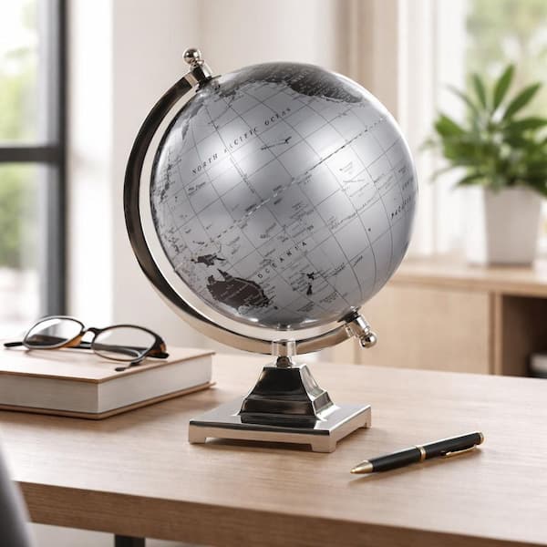 Liv & Skye 12 in. x 9 in. Black/Silver Plastic Modern Globe with