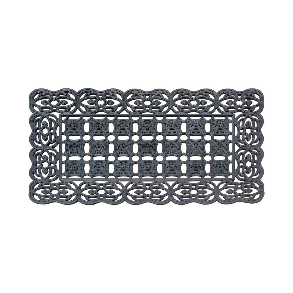 Evideco Semi-Circle Geometric Design Door Mat 30 x 18 Gray and Black, PVC Non-Slip Backing