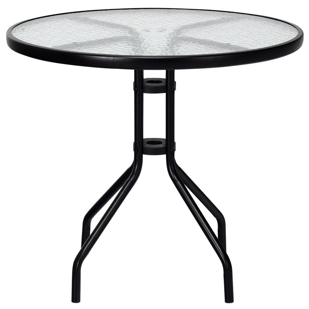 32 in. Outdoor Round Tempered Glass Top Table with Umbrella Hole