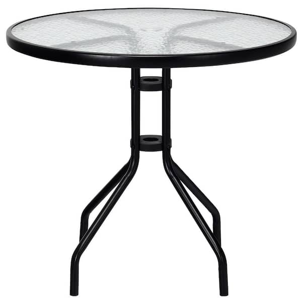 Unbranded 32 in. Outdoor Round Tempered Glass Top Table with Umbrella Hole