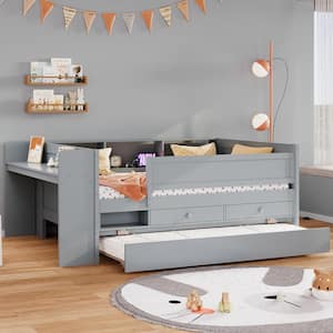 Gray Twin Size Multi-Functional Daybed with Desk, Trundle and USB