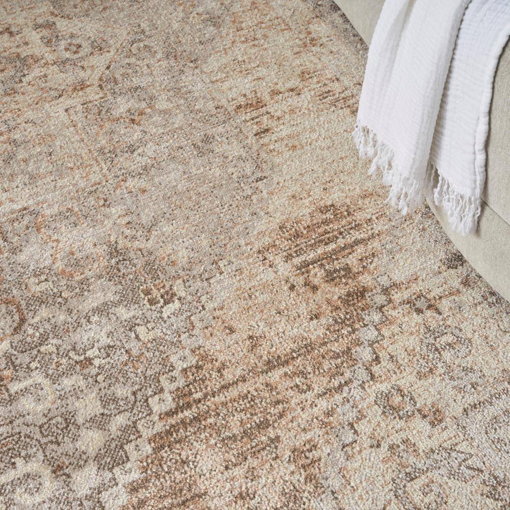 Beige Medallion Washable Synthetic Rectangular Area Rug 6'7" x 9'