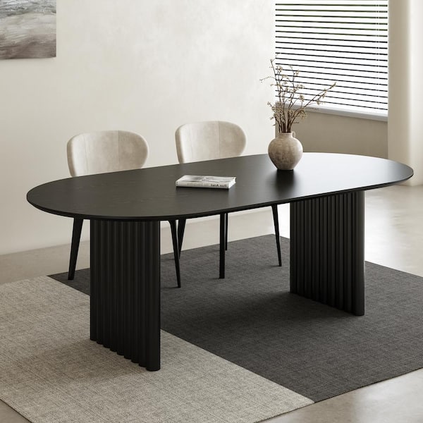 Lirago Oval Black Solid Wood 67 in. Kitchen Tables Double Pedestal Dining Table Seats 6