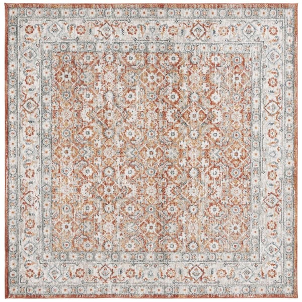 SAFAVIEH Avalon 7 ft. x 7 ft. Rust/Gray Ornate Distressed Floral square Area Rug
