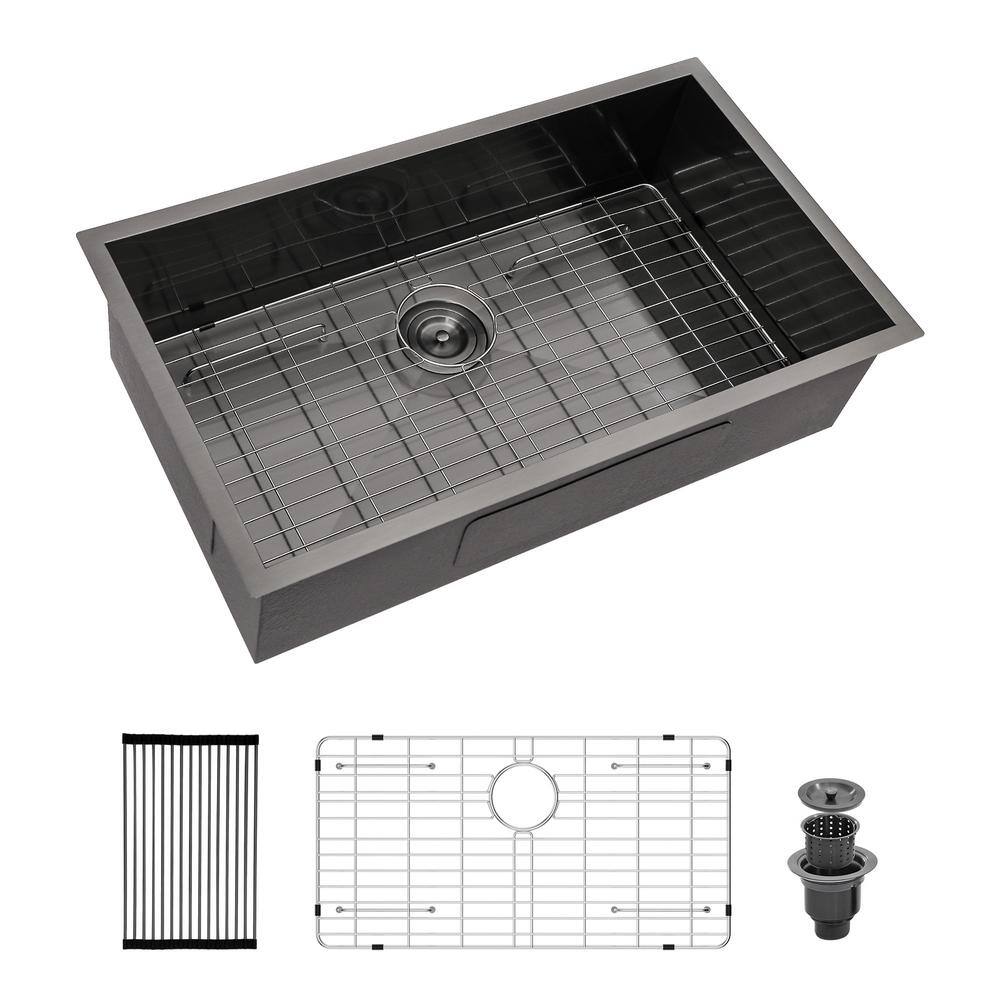 32 in. Undermount Single Bowl 18-Gauge Stainless Steel Kitchen Sink with Bo