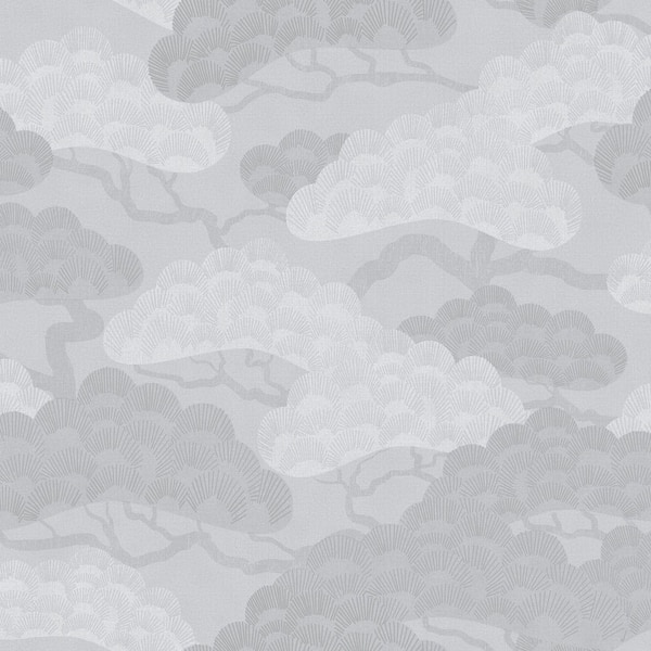 Bonsai Grove Light Gray Wallpaper Sample