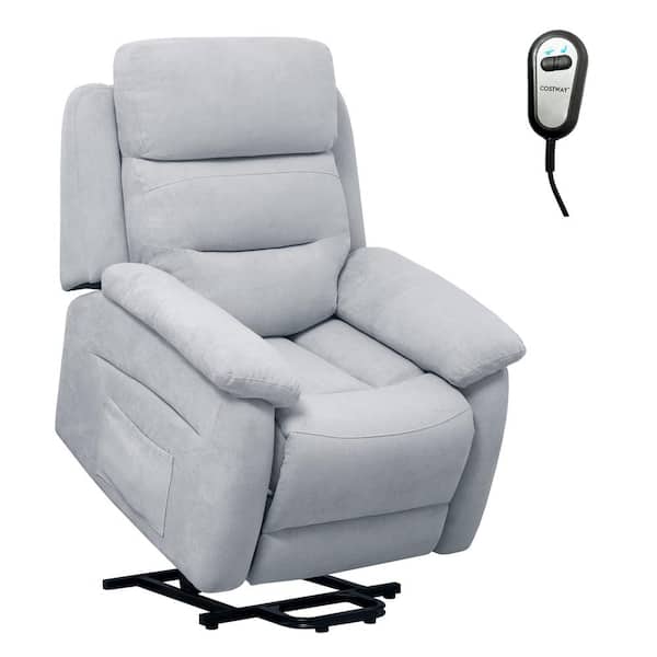 Grey Fabric Power Lift Recliner Chair Sofa for Elderly w/Side Pocket and Remote Control