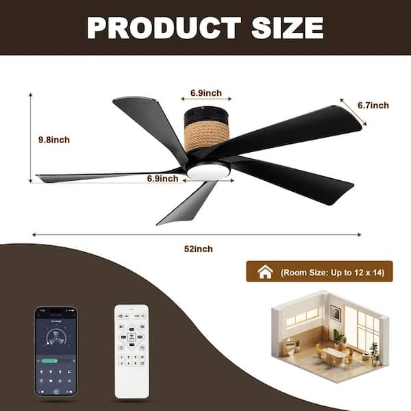 Reviews for TOZING 52 in. Smart Indoor Black Rope Low Profile