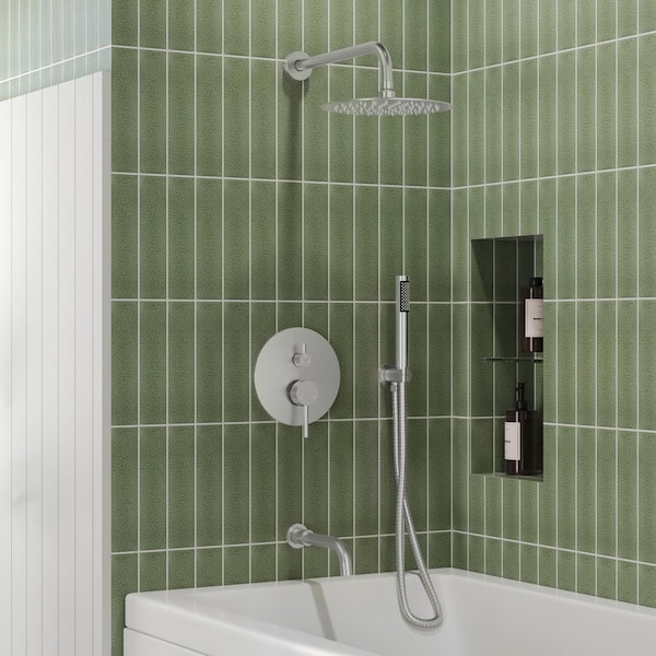 EVERSTEIN Single Handle 3-Spray Round Tub and Shower Faucet in Brushed Nickel (Valve Included)