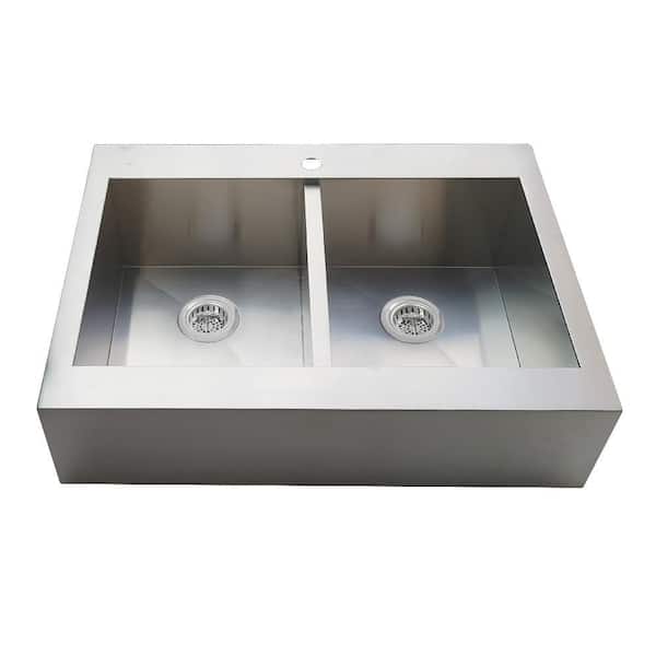 Edinburg 35.8 in. Drop-In 50/50 Double Bowl Stainless Steel Kitchen Sink with Basket Strainer