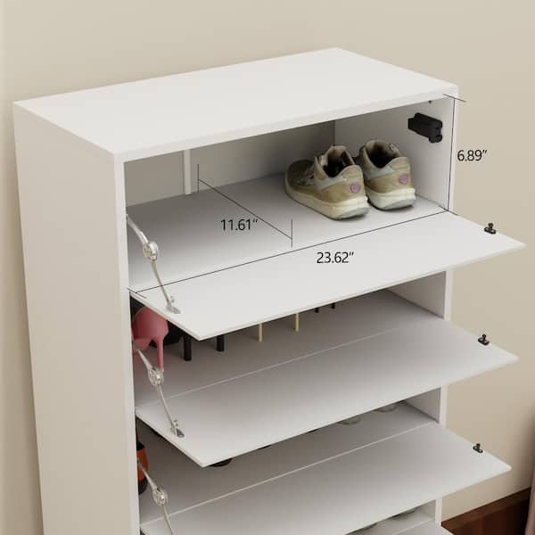 13.39 in W x 24. 8in D x 47.64 in H White Mirror Shoe Cabinet With