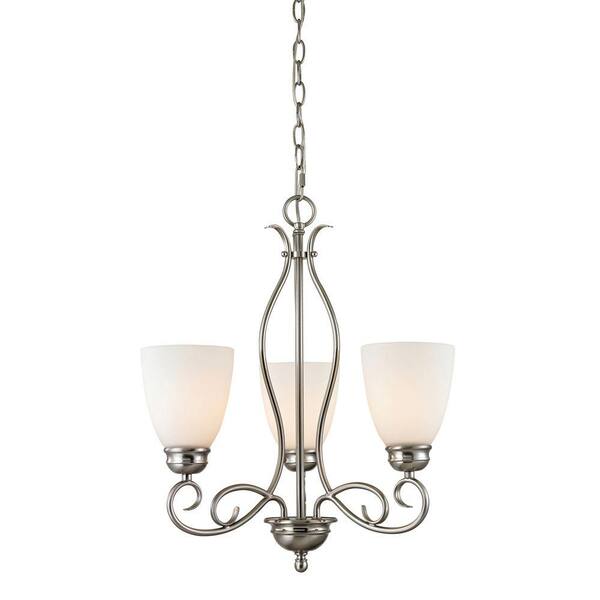 Titan Lighting Chatham 3-Light Brushed Nickel Chandelier With White Glass Shades