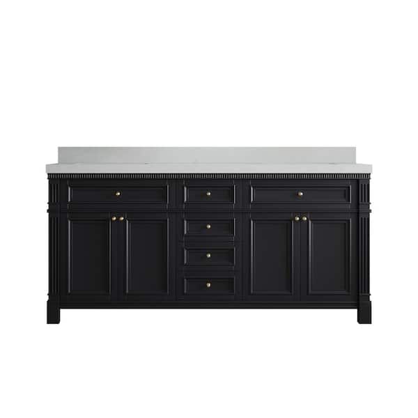 Willow Collections Paris 72 in. W x 22 in. D x 36 in. H Double Sink Bath Vanity in Black with 2 in. Carrara qt. Top