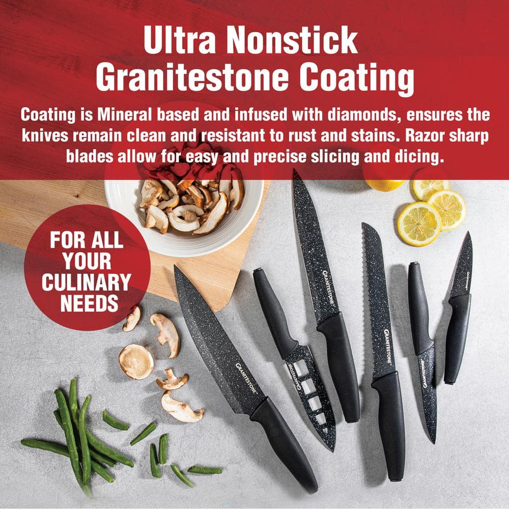 Granitestone Granitestone Nutriblade 6 PC Knife Set, Professional Kitchen Chef’s Knives with Sharp Stainless Steel Blades and Nonstick Granite Coating