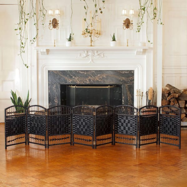 Oriental Furniture 2 ft. Short Fiber Weave Folding Screen - Black - 8 Panels