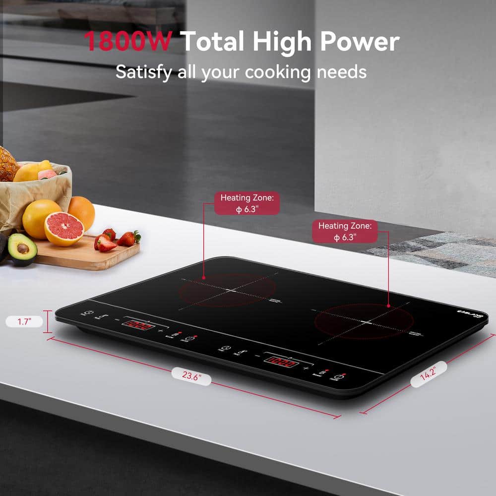 24-Inch Black Electric Induction Cooktop with Dual Burners