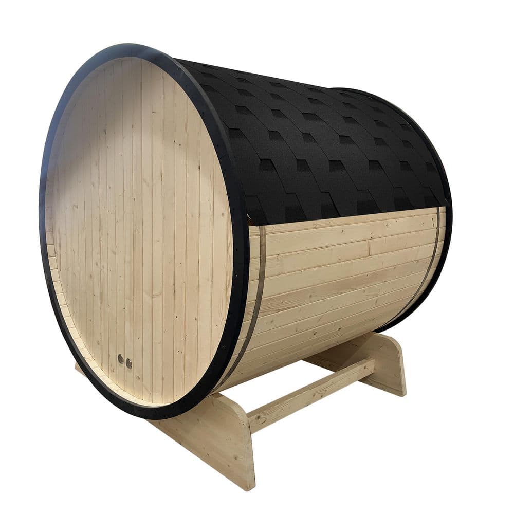 3-Person Yellow Pine Wood Oval Barrel Sauna with Glass Door