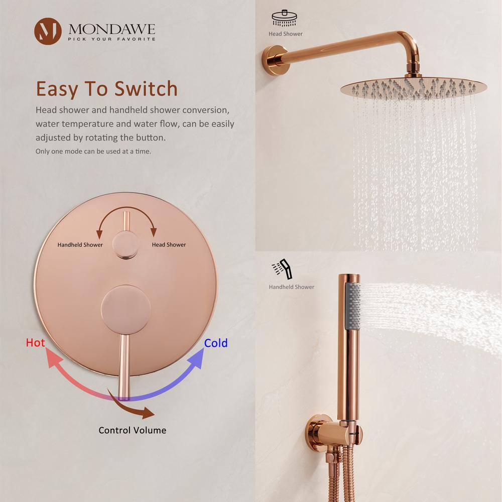 Rose Gold Wall Mounted Rain Shower System with Handheld